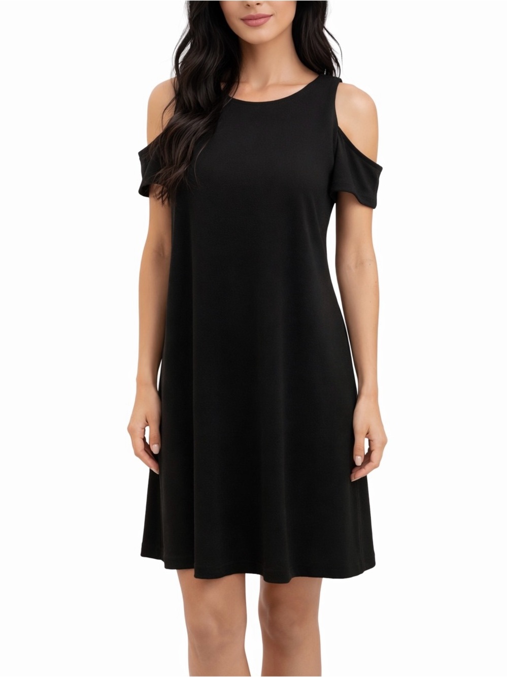 Cold-Shoulder Black A-Line Dress